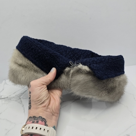 vintage 60's | navy blue cream real fur maximalist detachable collar unisex - Picture 3 of 10